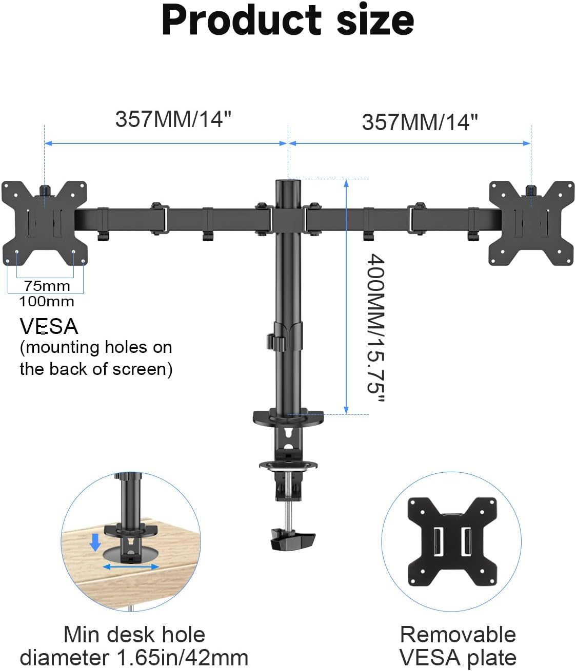 Dual Monitor Desk Mount, Adjus - Monitor Arm Single recensie en prijs
